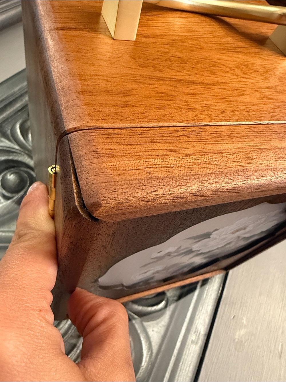 Walnut Jewelry Organizer Box Wooden Floral Box with Gold Handle 4 Tiered Womens - Picture 16 of 16